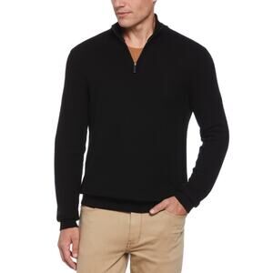 PERRY ELLIS Mens Long Sleeve Quarter Zip Sweater Small Black Ribbed Knit NWT